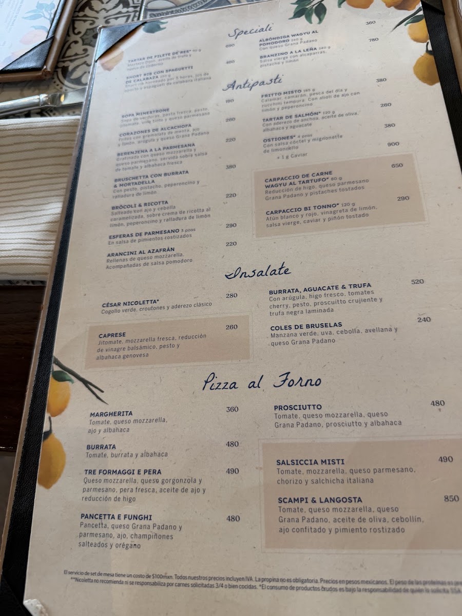 Menu - Nicoletta | Italian Restaurant In CancunPhoto 1